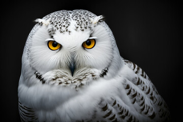 White owl portrait on black background. Generative ai.