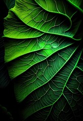 Close up of green leaf texture background. generative ai	
