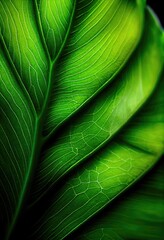 Close up of green leaf texture background. generative ai	
