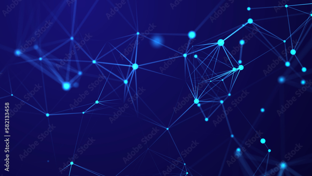 Poster connecting colored lines and dots in space. abstract digital background. data network connections.3d