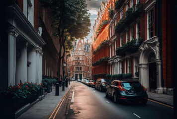 Image of a back alley in the city of London, Generative AI