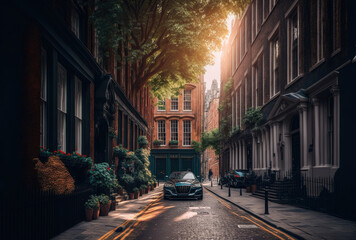 Image of a back alley in the city of London, Generative AI