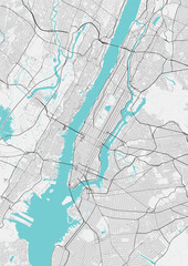 Street map art of New York city in United States of America. Road map of New York City (USA). Black and white (blue) illustration of New York streets. Printable poster.