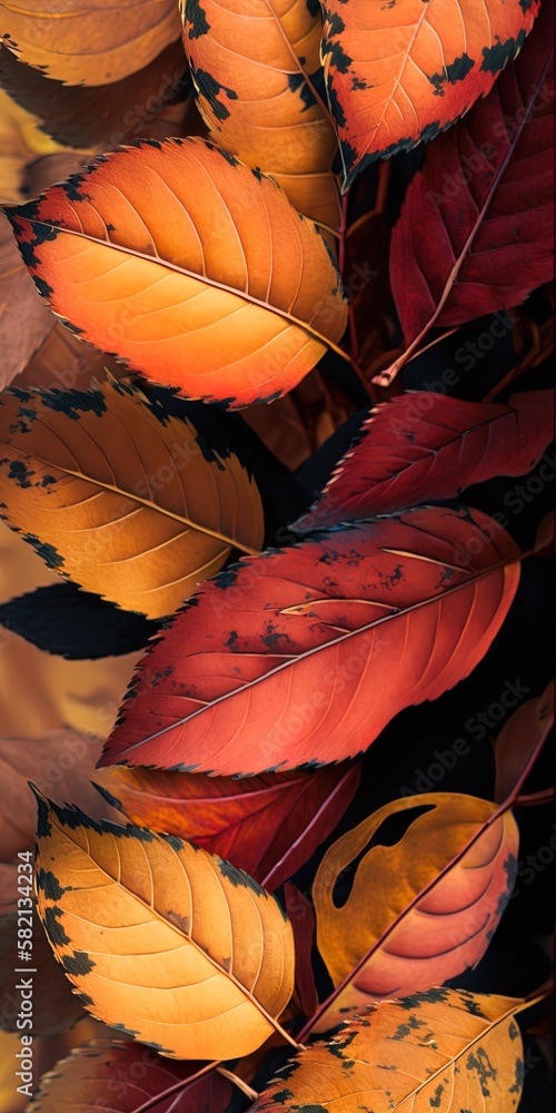 Poster view of autumn leaves from above generative ai