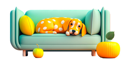 Cute soft abstract dog sleeping on a couch - generative AI