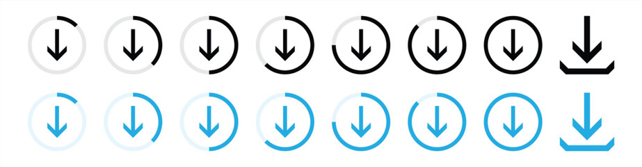 download icon set. circle arrow icon. download button icon sign symbol collections, vector illustration