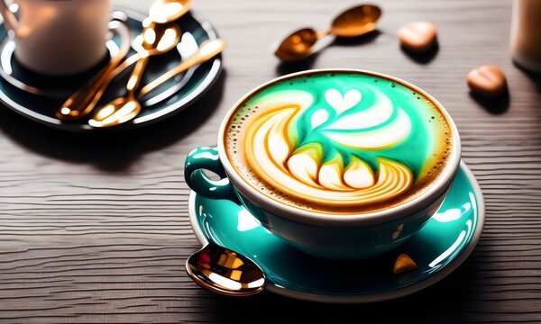 Delicious Coffee Latte With Beautiful Colors, Fantasy Coffee Art