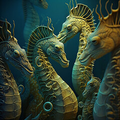Fototapeta premium Seahorses in the ocean. Generative AI.