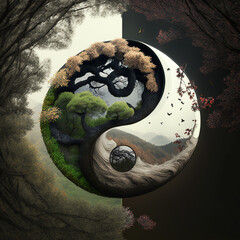Symbol of yin and yang. Generative AI.