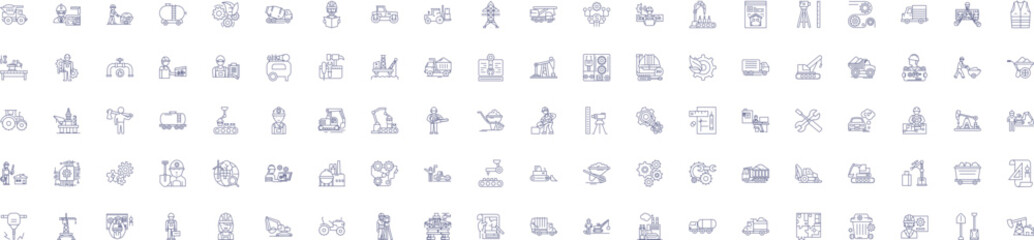 Mining line icons signs set. Design collection of Extracting, Digging, Unearthing, Uncovering, Drilling, Essaying, Quarrying, Panning outline concept vector illustrations - obrazy, fototapety, plakaty
