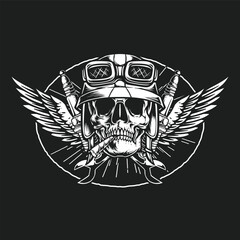 vintage skull biker with wings logo