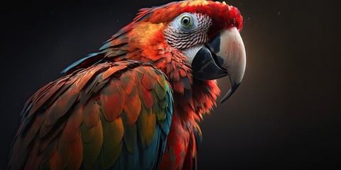 Parrot Illustration of a Parrot, Beautiful colorful parrot sitting on a branch, cute little close up macaw, illustration of beautiful close up portrait of colorful parrot bird in nature