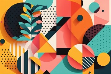 Trendy and colorful geometric composition vector pattern, generative AI