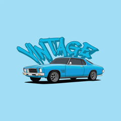 Blue Vintage Sports Car Illustration