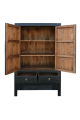 Black rustic wardrobe cabinet solated on white background. Classic furniture. Vintage interiors. Chinese style.