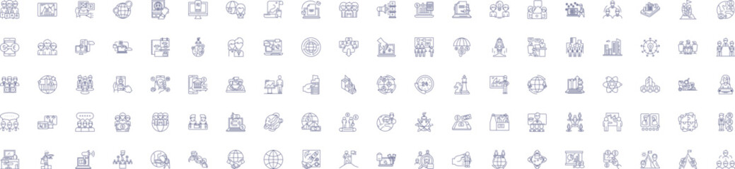 Global business line icons signs set. Design collection of Global, Business, International, Commerce, Marketing, Economy, Trade, Finance outline concept vector illustrations