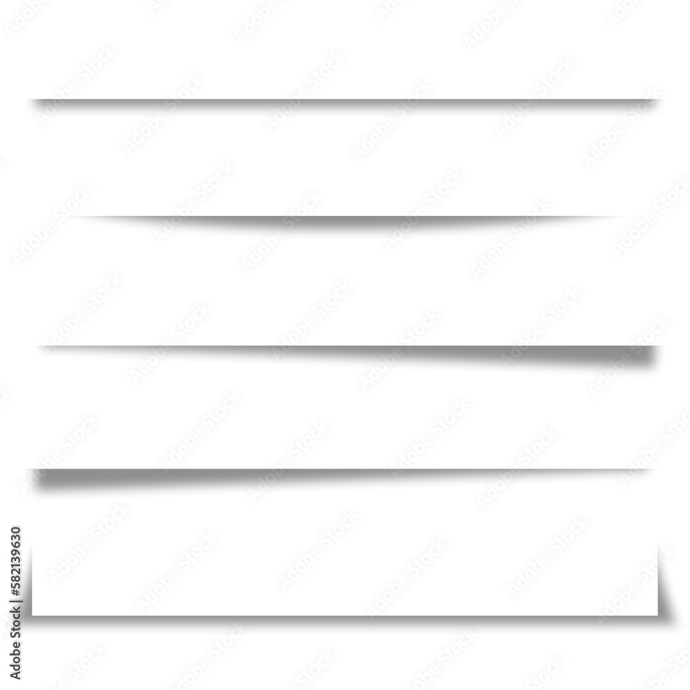 Poster realistic set of paper shadows curved on transparent background. realistic paper shadow effects on t