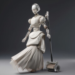 Robot woman maid with a vacuum cleaner. AI generative.