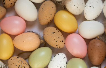 Easter eggs background. easter eggs in a basket