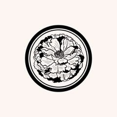 Minimalistic flower graphic sketch drawing, black icon, stamp, trendy tattoo design, floral botanic elements vector illustration.