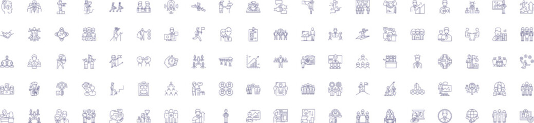 Business operations line icons signs set. Design collection of Commerce, Financing, Marketing, Planning, Consulting, Logistics, Networking, Staffing outline concept vector illustrations