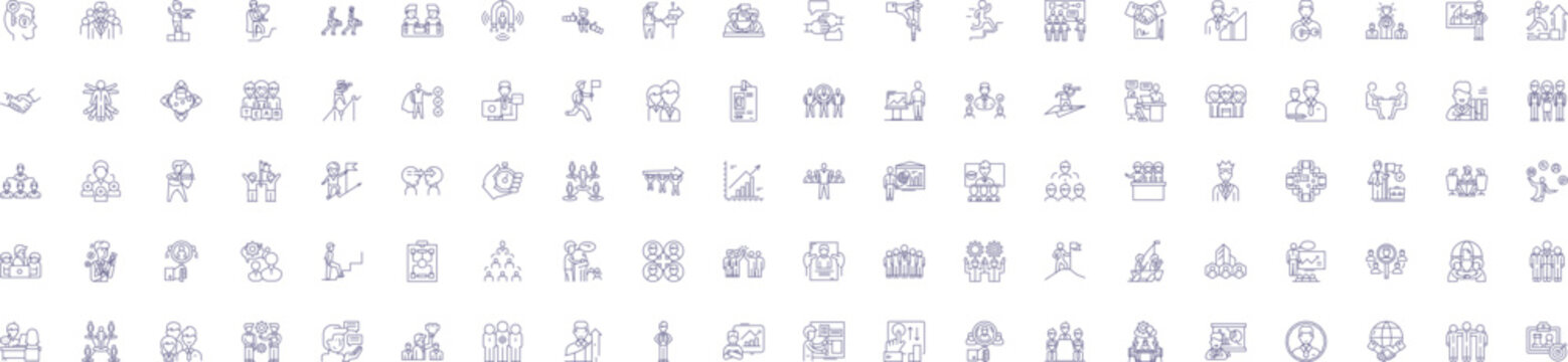 Business Operations Line Icons Signs Set. Design Collection Of Commerce, Financing, Marketing, Planning, Consulting, Logistics, Networking, Staffing Outline Concept Vector Illustrations