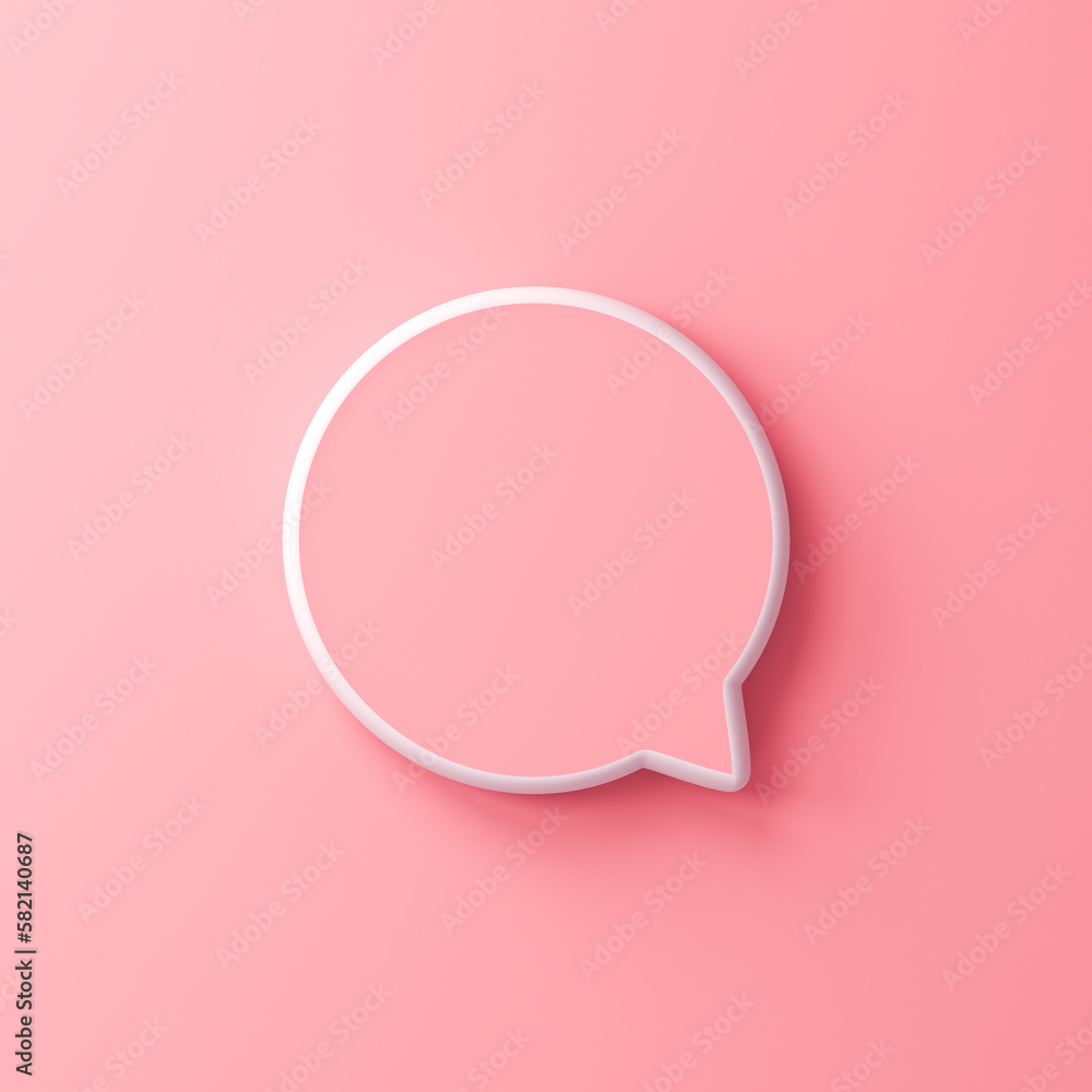 Poster blank round sweet pink orange speech bubble isolated on light pink pastel color wall background with
