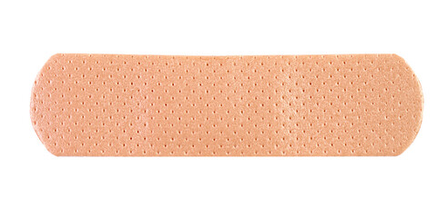 Typical adhesive bandage or sticking plaster isolated on white, front view