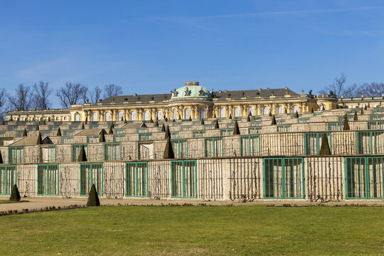 The famous Sanssouci Palace in spring in the sunshine, Potsdam March 16 2023
