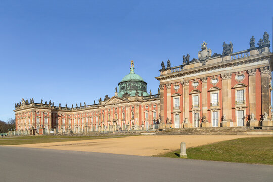 The New Palais, a palace on the west side of Sanssouci Park, historic architecture, Potsdam - Germany March 16, 2023