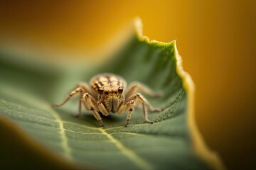 Close-up shot of a cute spider sitting on a leaf. Generated by AI.