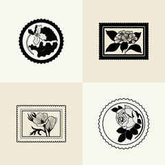 Fototapeta premium Minimalistic flower graphic sketch drawing, black icon, stamp, trendy tattoo design, floral botanic elements vector illustration.