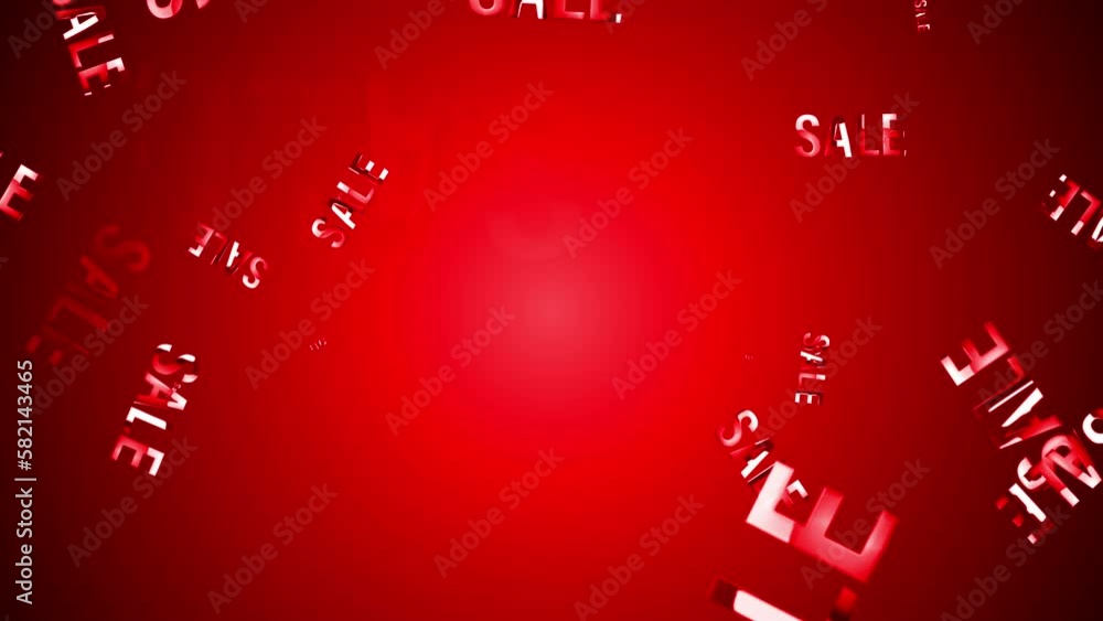 Poster loop red text of sale word typing motion animation on red abstract background. 4k 3d for element for