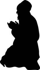 arabic man praying silhouette,black white background,vector illustration