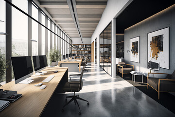 Modern office interior. Generative AI
