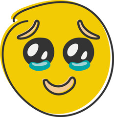 Cute emotional emoji flat style, hand draw emoticon with tears of joy.