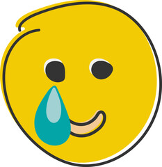 Cute emotional emoji flat style, hand draw emoticon with tears of joy.