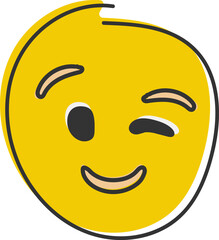Fototapeta premium Winking Face. Eye wink emoji, funny yellow emoticon with smile. Hand drawn, flat style emoticon.