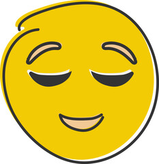 Calm emoji. Relieved emoticon, peaceful face with closed eyes and smile. Hand drawn, flat style emoticon.