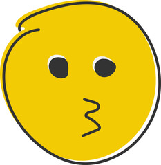 Kissing emoji with open eyes. Kiss emoticon with happy blushing face. Hand drawn, flat style emoticon.