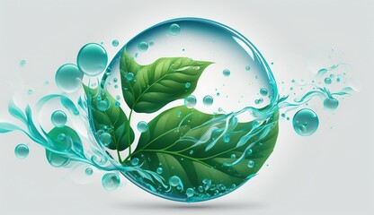 Freshness effect, blue air or wind flow with green leaves. Glow circle and swirls, wand trails, fresh menthol breath or detergent isolated on transparent background, Realistic 3d vector illustration