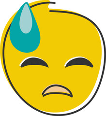 Obraz premium Downcast emoji with cold sweat. Sad yellow face, emoticon with closed eyes. Hand drawn, flat style emoticon.