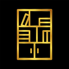 bookshelf icon in gold colored for graphic and web design