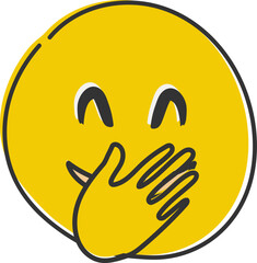 Chuckle Emoji. Emoticon cover mouth with hand while laughing. Hand drawn, flat style emoticon.