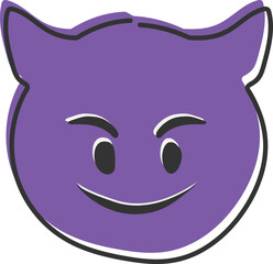 Obraz premium Evil devil emoji. Happy purple emoticon with devil horns. Hand drawn, flat style emoticon.