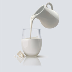 fresh milk in the glass vector 3d realistic illustration