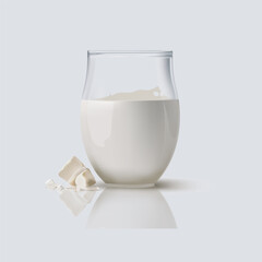fresh milk in the glass vector 3d realistic illustration - 582144698