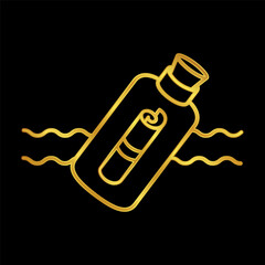 message in the bottle illustration in gold colored for graphic and web design