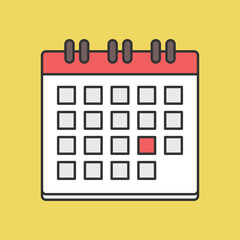 Calendar icon on yellow background. Vector illustrator.
