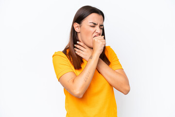 Young caucasian woman isolated on white background coughing a lot